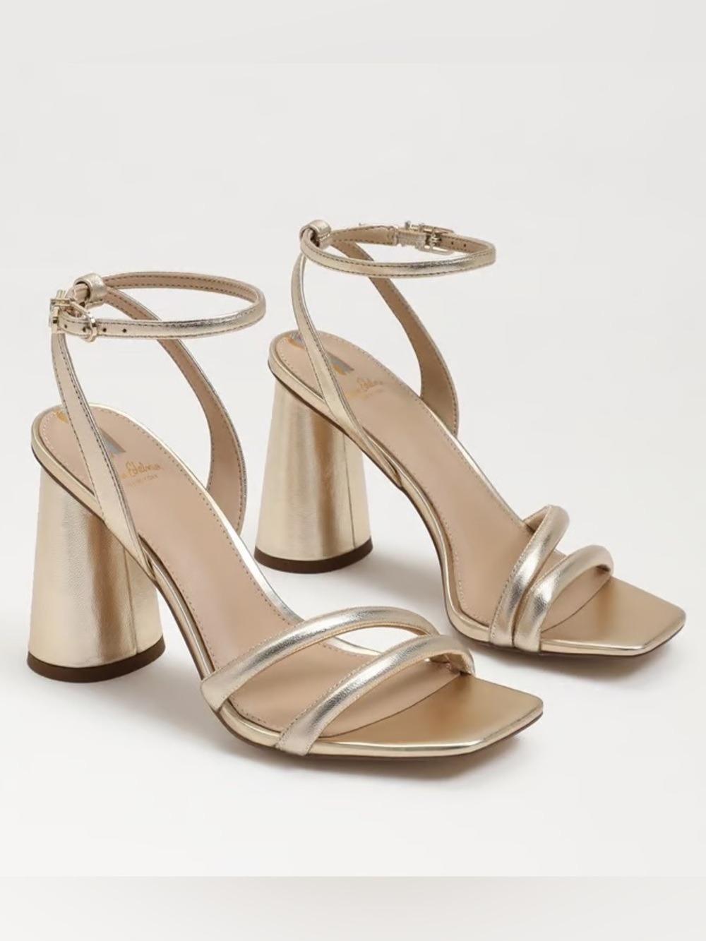 Sam Edelman Kia Metallic Gold Leaf Leather Ankle-Strap Block Heel Sandals